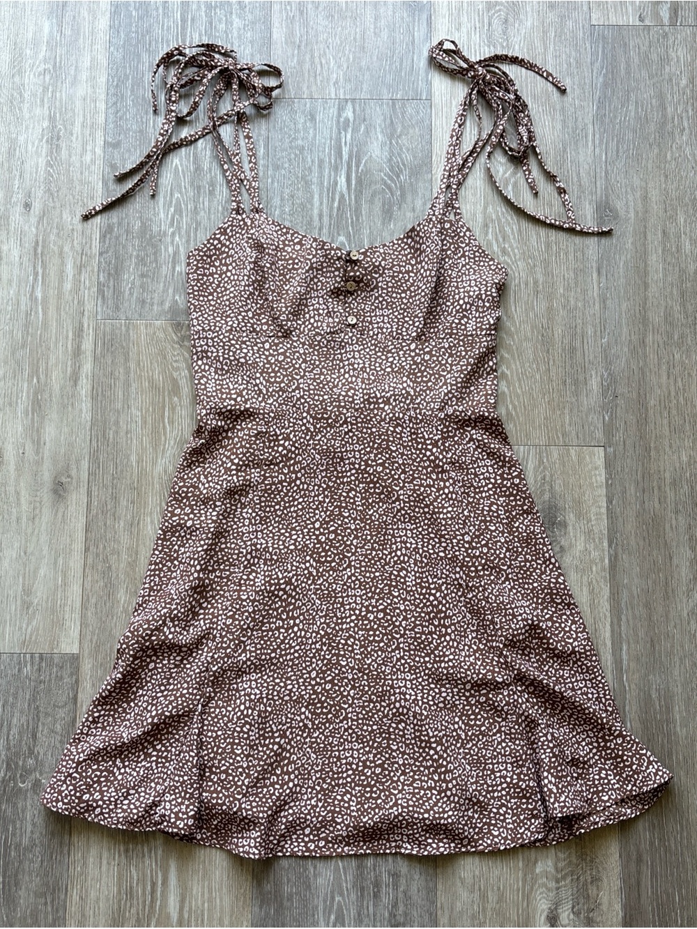 Zara Brown Pink Animal Print Tie Strap Summer Mini Dress Size M